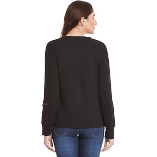 Latest Women Miss Chase Women's Black Round Neck 3/4th Sleeves Basic Solid/Plain Top 2025 at Sho