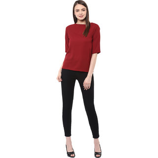 Luxurious Women Miss Chase Women's Maroon Round Neck Half Sleeves Basic Solid/Plain Top 2025 at 