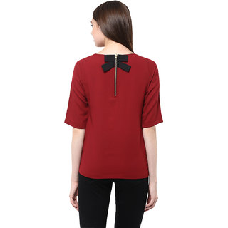 Luxurious Women Miss Chase Women's Maroon Round Neck Half Sleeves Basic Solid/Plain Top 2025 at 