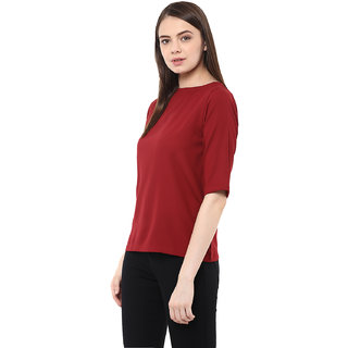 Luxurious Women Miss Chase Women's Maroon Round Neck Half Sleeves Basic Solid/Plain Top 2025 at 