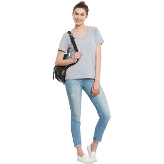 Sophisticated Women Miss Chase Women's Gray Round Neck Half Sleeve Basic Solid/Plain Top 2025 at