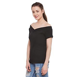 Sophisticated Women Miss Chase Women's Black V-Neck Half Sleeves Basic Solid/Plain Top 2025 at S