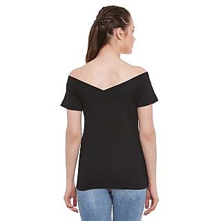 Sophisticated Women Miss Chase Women's Black V-Neck Half Sleeves Basic Solid/Plain Top 2025 at S