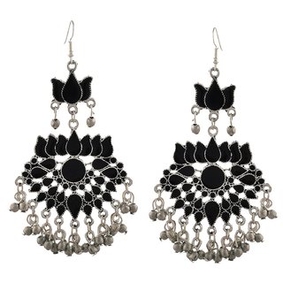Sparkle Fashion Oxidized Silver Afghani Tribal Dangler Hook Chandbali Earrings for Girls and Women - Earrings | Buy online on ZillyBuy