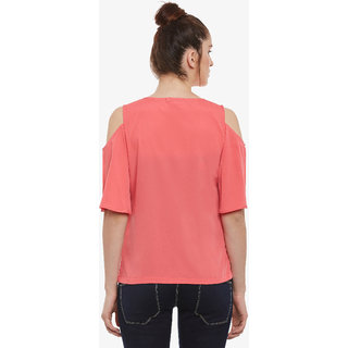 Chic Women Women'S Pink Solid Round Neck Half Sleeve Cold Shoulder Top 2025 at ShopCircuit | OND
