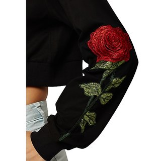 Best Women Women's Black Round Neck Full Sleeve Solid Cotton Embroidered Floral Patchwork Boxy C