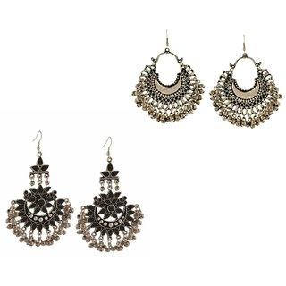 Minha Oxidised Black & Grey Alloy Chandbali for Women-Combo of 2 - Earrings | Buy online on ZillyBuy