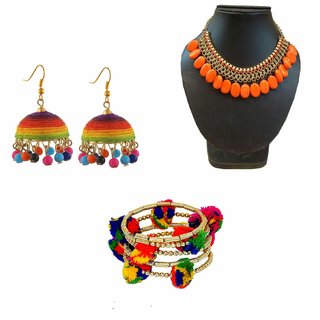 Minha Non Plated Multicolour Alloy Necklace Set , earring , bracelette - Jewellery Sets | Buy online on ZillyBuy