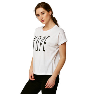 Latest Women Miss Chase Women's White Round Neck Continuous Short Sleeve Solid Graphic Print T-S