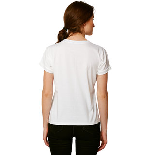 Latest Women Miss Chase Women's White Round Neck Continuous Short Sleeve Solid Graphic Print T-S