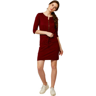 New Women Miss Chase Women's Maroon Shift Dresses 2025 at ShopCircuit | ONDC