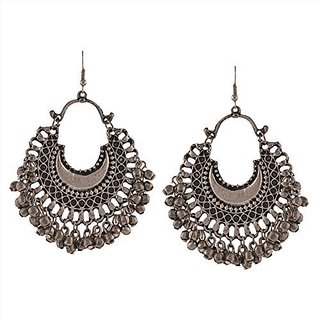 Sparkle Afghani Silver Chandbali ghungroo Oxidized Earrings - Earrings | Buy online on ZillyBuy