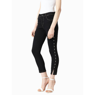 Best Women Miss Chase Women's Blue Out And About Pearl High Waist Denim Pant 2025 at ShopCircuit
