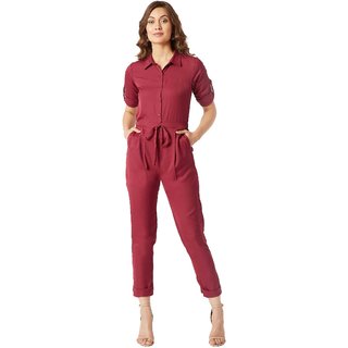 Exclusive Women Miss Chase Women's Maroon Cherish Your Love Tie-Up Jumpsuit 2025 at ShopCircuit 