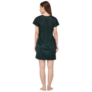 Kismat Fashion Black Sexy & Stylish 4 Pc Nighty Set Satin Short Babydoll & Short Robe With Bra & Panty Set