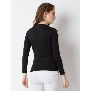 Code Yellow Women Black Full Sleeve Side Tape T-Shirt