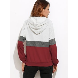Women's Raglan Sleeve Pocket Fleece Hoodie by Vivient - Grey/Red
