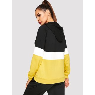 Vivient Women's Black White Mustured Raglan Sleeve Pocket Hoodie