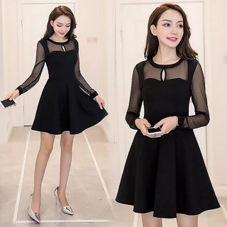 Vivient Plain Black Short A Line Dress For Women