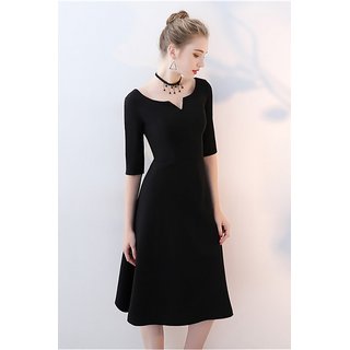 Vivient Women Black Plain V-Cut Neck Hosery Short Dress