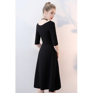 Vivient Women Black Plain V-Cut Neck Hosery Short Dress