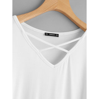 Vivient Women White Plain Cross Neck Top