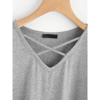 Vivient Women Grey Plain Cross Neck Top