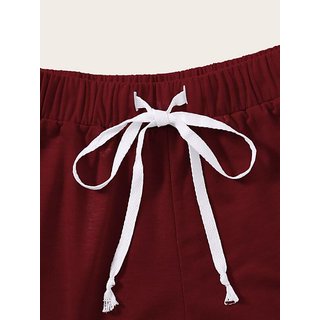 Vivient Maroon Plain Cotton Blend Short For Women