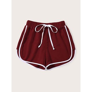 Vivient Maroon Plain Cotton Blend Short For Women