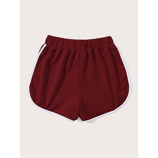 Vivient Maroon Plain Cotton Blend Short For Women