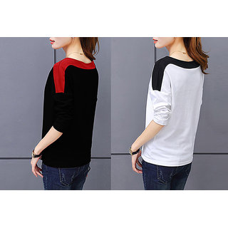 Vivient Women Black And White Shoulder T-shirt Combo of 2
