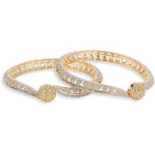 Copper Cubic Zirconia American Diamond Gold-plated Metal Bangle Set For Women  Girls (Pack of 2)