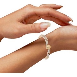 Copper Cubic Zirconia American Diamond Gold-plated Metal Bangle Set For Women  Girls (Pack of 2)