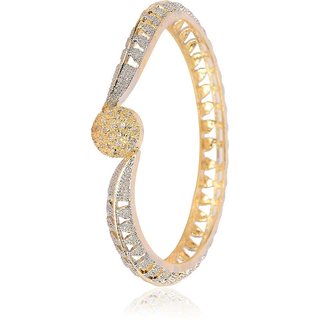 Copper Cubic Zirconia American Diamond Gold-plated Metal Bangle Set For Women  Girls (Pack of 2)