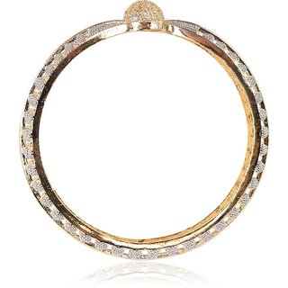 Copper Cubic Zirconia American Diamond Gold-plated Metal Bangle Set For Women  Girls (Pack of 2)