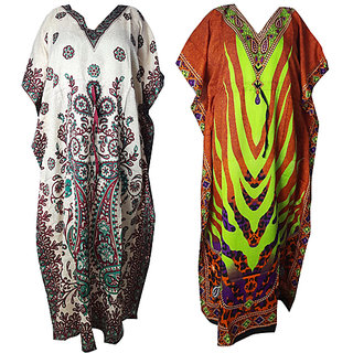 Ukal Combo Pack of 2 Women's Kaftan Dress Cover Up Nightwear Nighty Gown V-Neck Dress