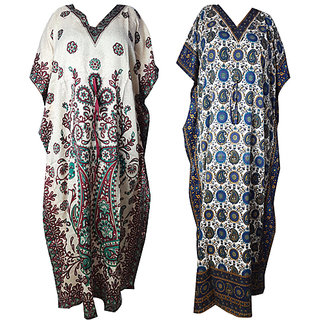 Ukal Combo Pack of 2 Women's Kaftan Dress Cover Up Nightwear Nighty Gown V-Neck Dress