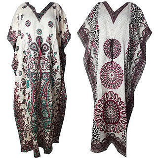 Ukal Combo Pack of 2 Women's Kaftan Dress Cover Up Nightwear Nighty Gown V-Neck Dress