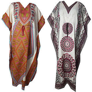 Ukal Combo Pack of 2 Women's Kaftan Dress Cover Up Nightwear Nighty Gown V-Neck Dress