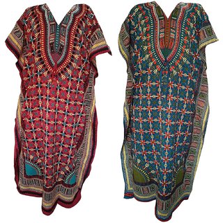 Ukal Combo Pack of 2 Women's Kaftan Dress Cover Up Nightwear Nighty Gown V-Neck Dress