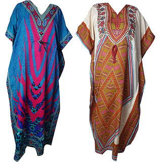 Ukal Combo Pack of 2 Women's Kaftan Dress Cover Up Nightwear Nighty Gown V-Neck Dress
