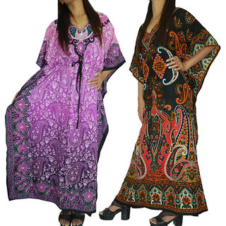 Ukal Combo Pack of 2 Women's Kaftan Dress Cover Up Nightwear Nighty Gown V-Neck Dress