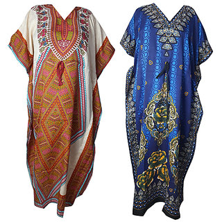 Ukal Combo Pack of 2 Women's Kaftan Dress Cover Up Nightwear Nighty Gown V-Neck Dress