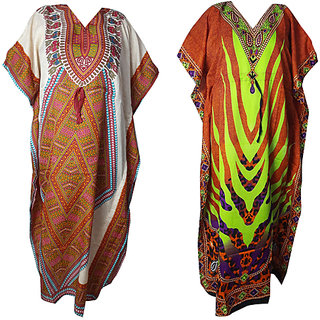 Ukal Combo Pack of 2 Women's Kaftan Dress Cover Up Nightwear Nighty Gown V-Neck Dress