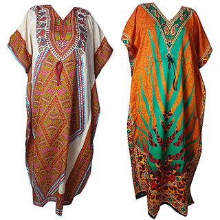 Ukal Combo Pack of 2 Women's Kaftan Dress Cover Up Nightwear Nighty Gown V-Neck Dress