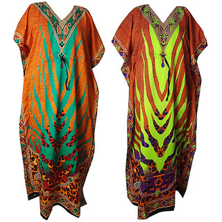 Ukal Combo Pack of 2 Women's Kaftan Dress Cover Up Nightwear Nighty Gown V-Neck Dress