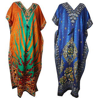 Ukal Combo Pack of 2 Women's Kaftan Dress Cover Up Nightwear Nighty Gown V-Neck Dress