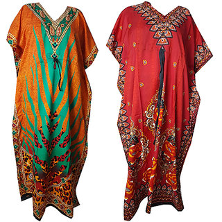 Ukal Combo Pack of 2 Women's Kaftan Dress Cover Up Nightwear Nighty Gown V-Neck Dress