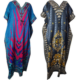 Ukal Combo Pack of 2 Women's Kaftan Dress Cover Up Nightwear Nighty Gown V-Neck Dress