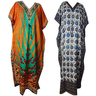 Ukal Combo Pack of 2 Women's Kaftan Dress Cover Up Nightwear Nighty Gown V-Neck Dress